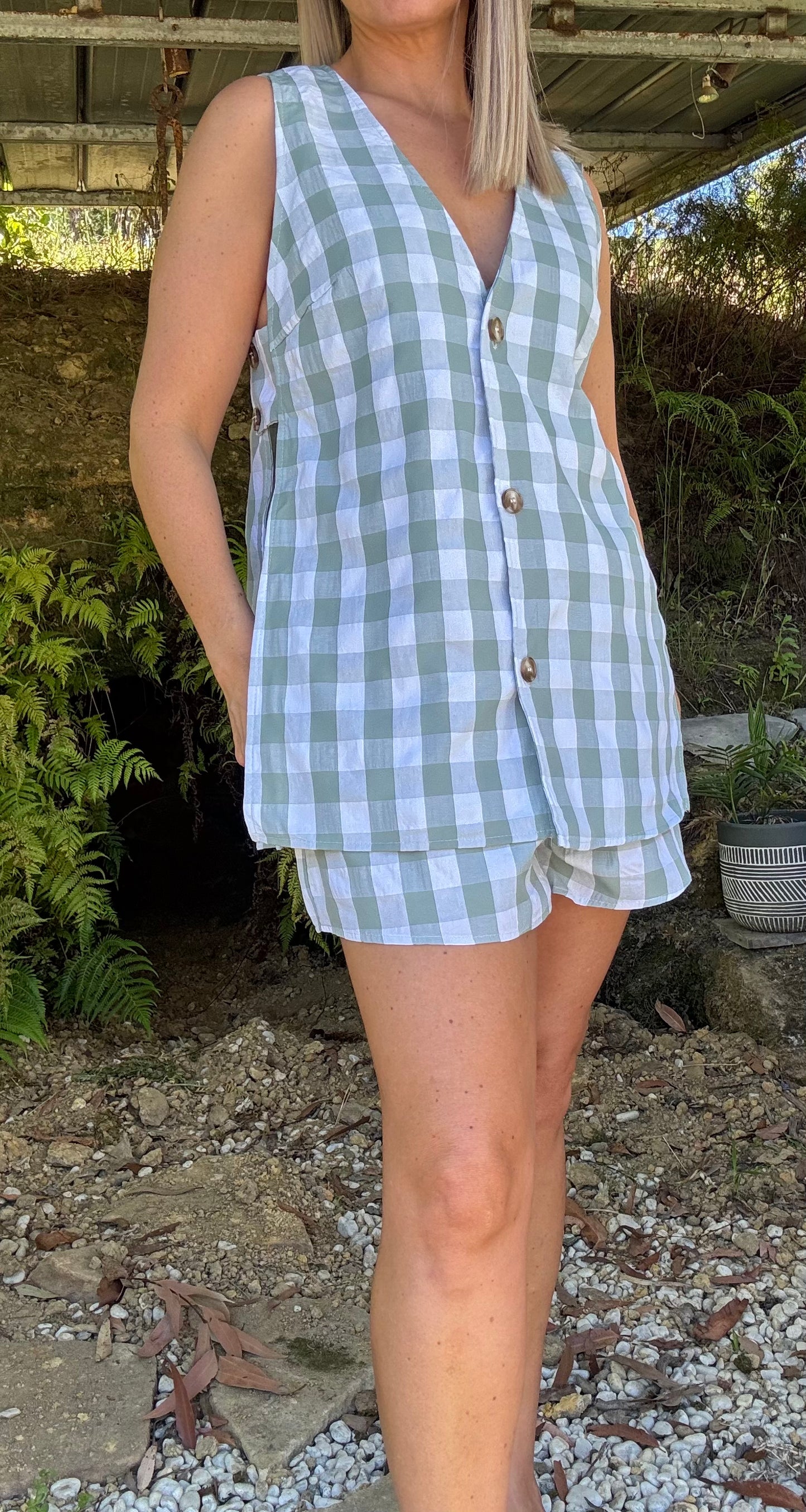 Amber Gingham Set in Sage