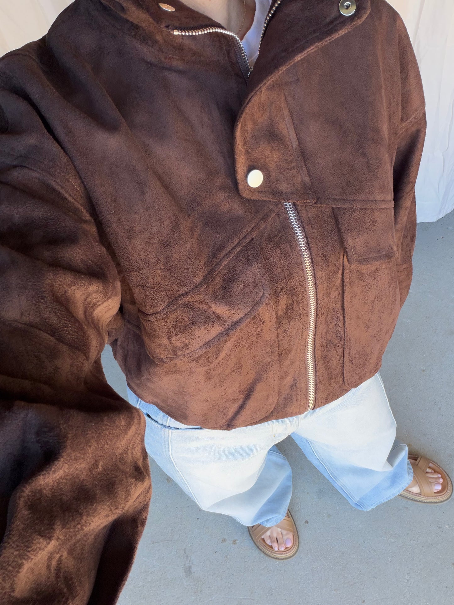 By Frankie - Chocolate Faux Suede Bomber Jacket