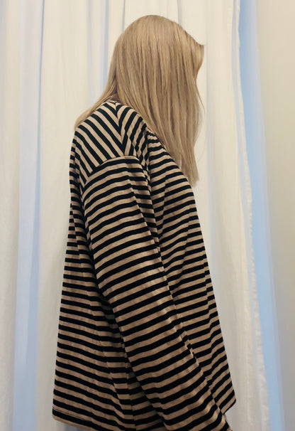 Stripe Long Sleeve / Black with Soft Oatmeal