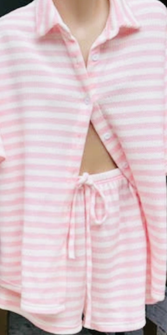 Pink/white stripe short & top set