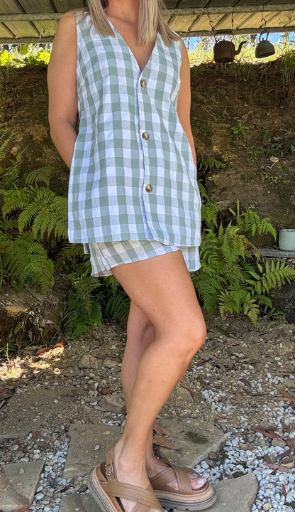 Amber Gingham Set in Sage