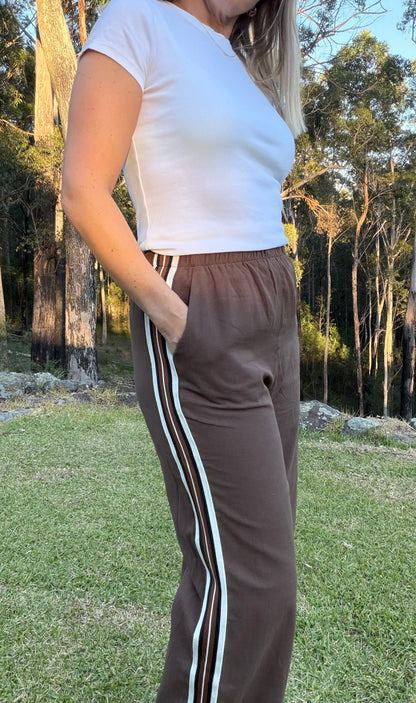 By Frankie ChocolateRacer Pants with Brown Racer Stripe