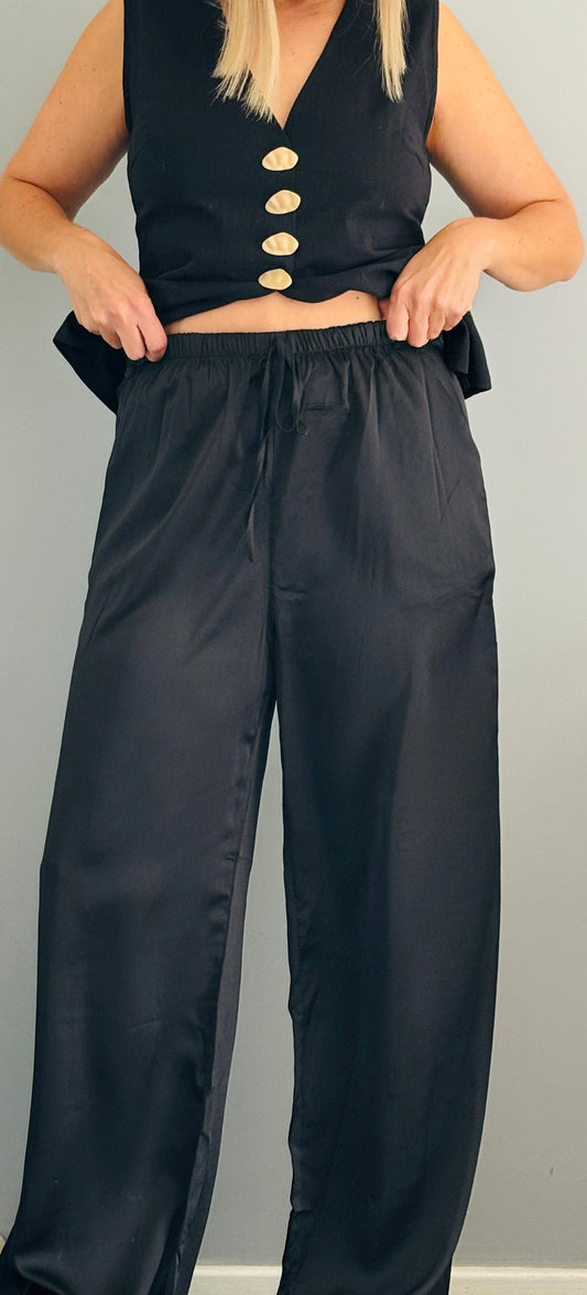 Frankie Satin Pants in Black
