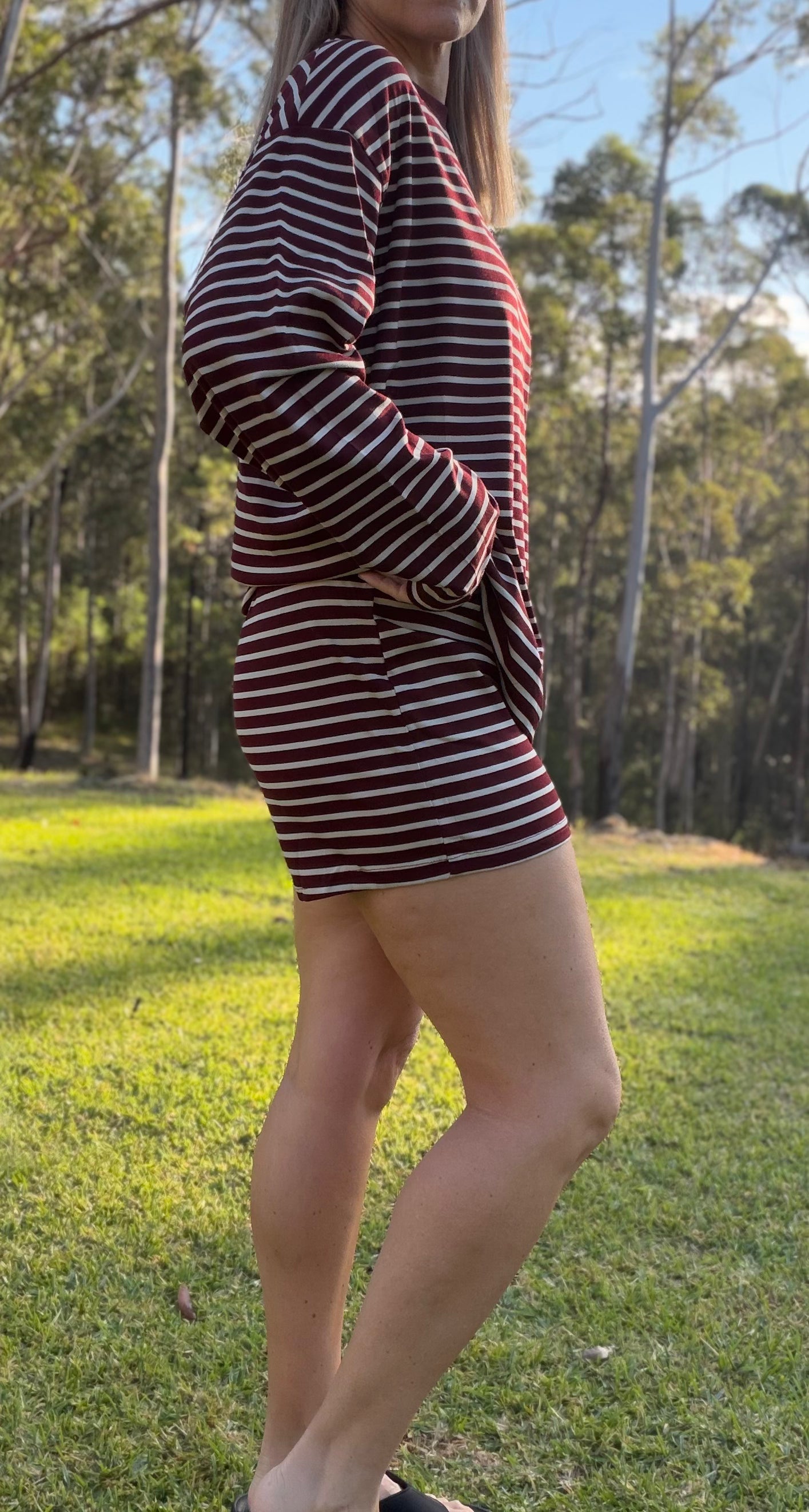 By Frankie Burgundy/Beige Stripe Short Set