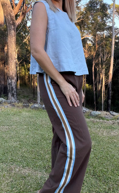 By Frankie ChocolateRacer Pants with Blue/Mocha Stripe
