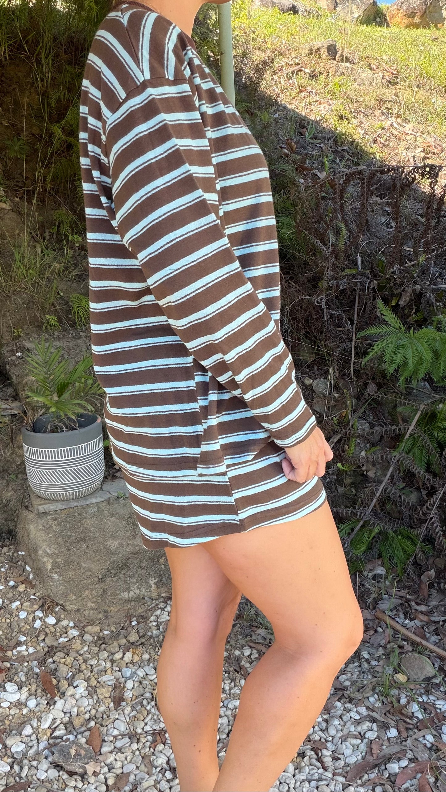 By Frankie Chocolate Blue Stripe Long Sleeve short set