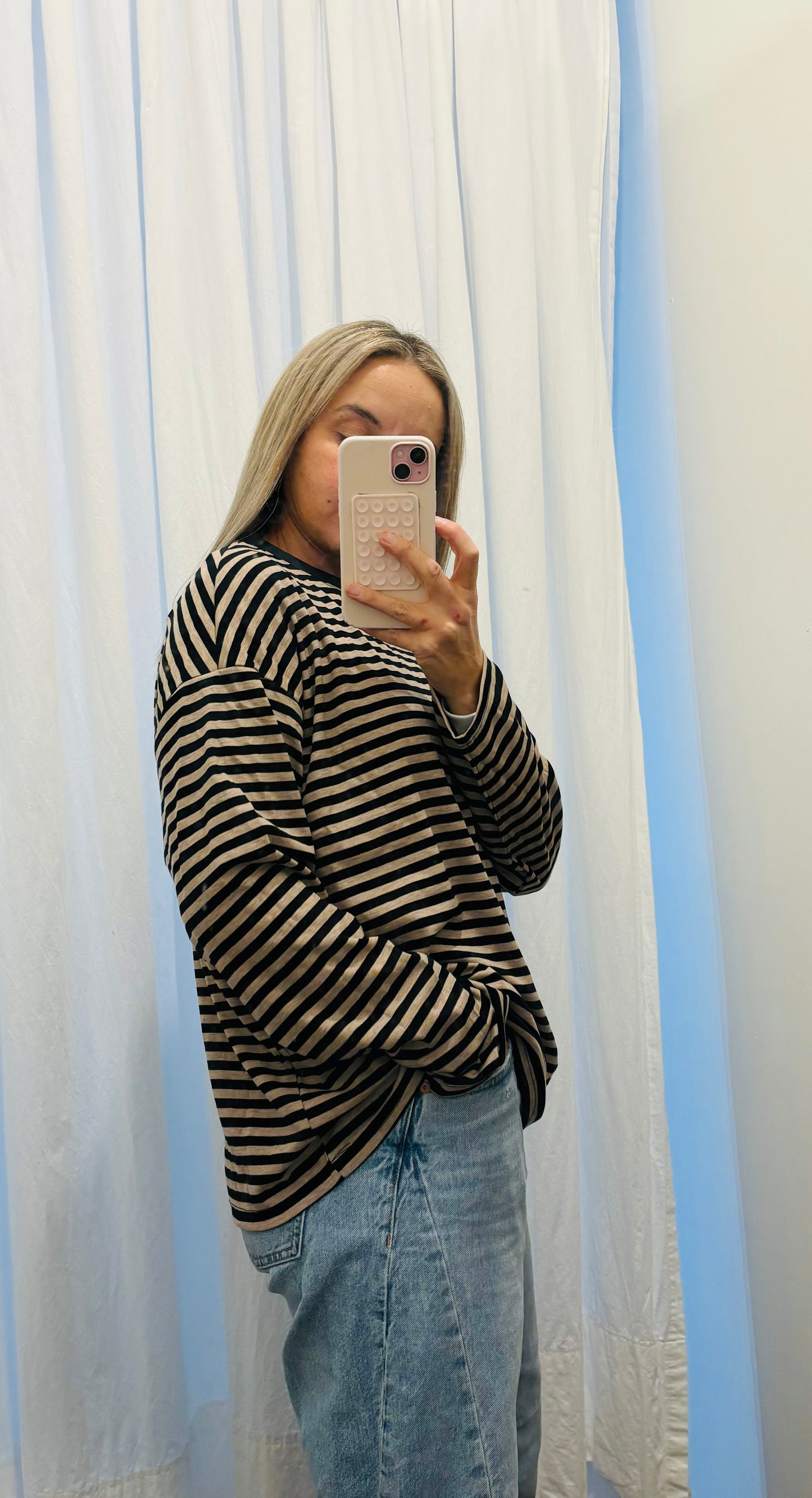 Stripe Long Sleeve / Black with Soft Oatmeal