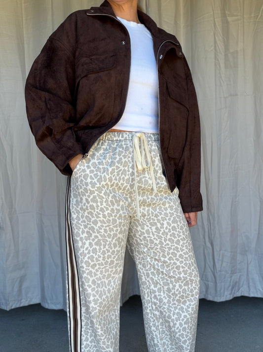 Cream Leopard Racer Pants