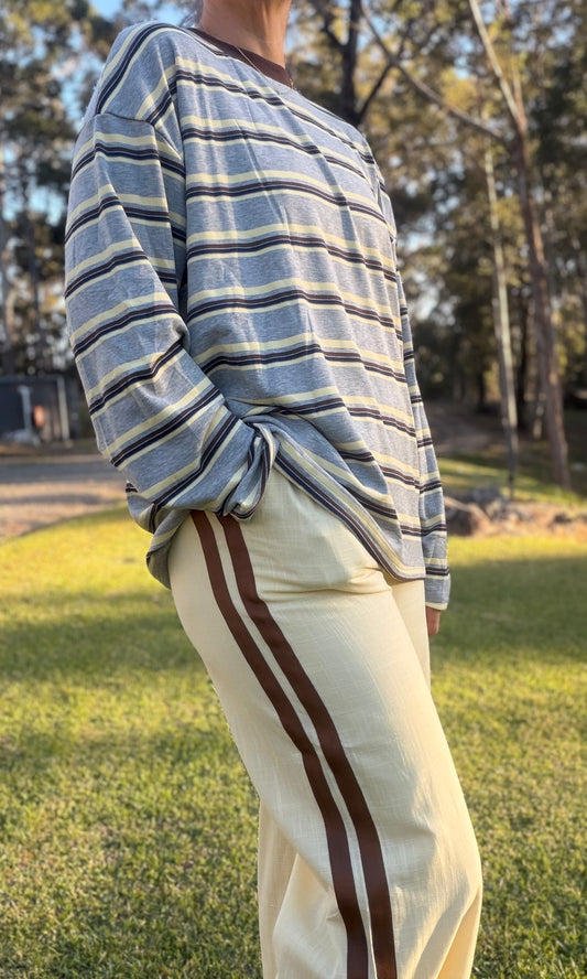By Frankie Yellow Racer Pants with chocolate Stripe