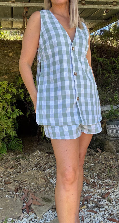 Amber Gingham Set in Sage