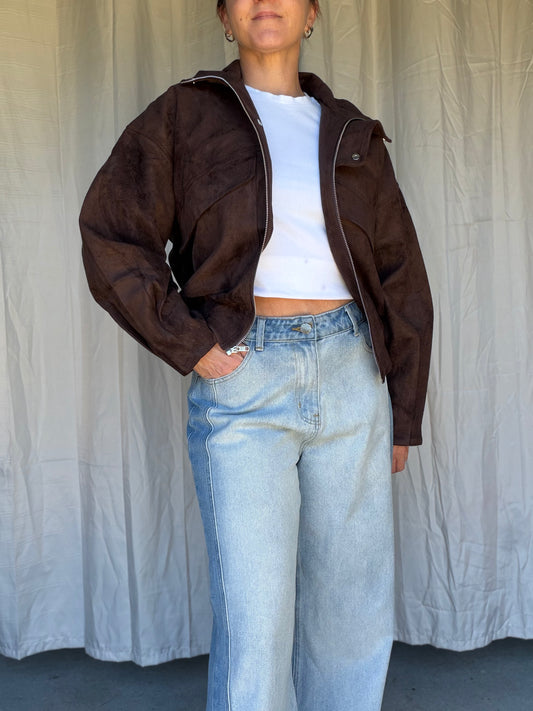By Frankie - Chocolate Faux Suede Bomber Jacket