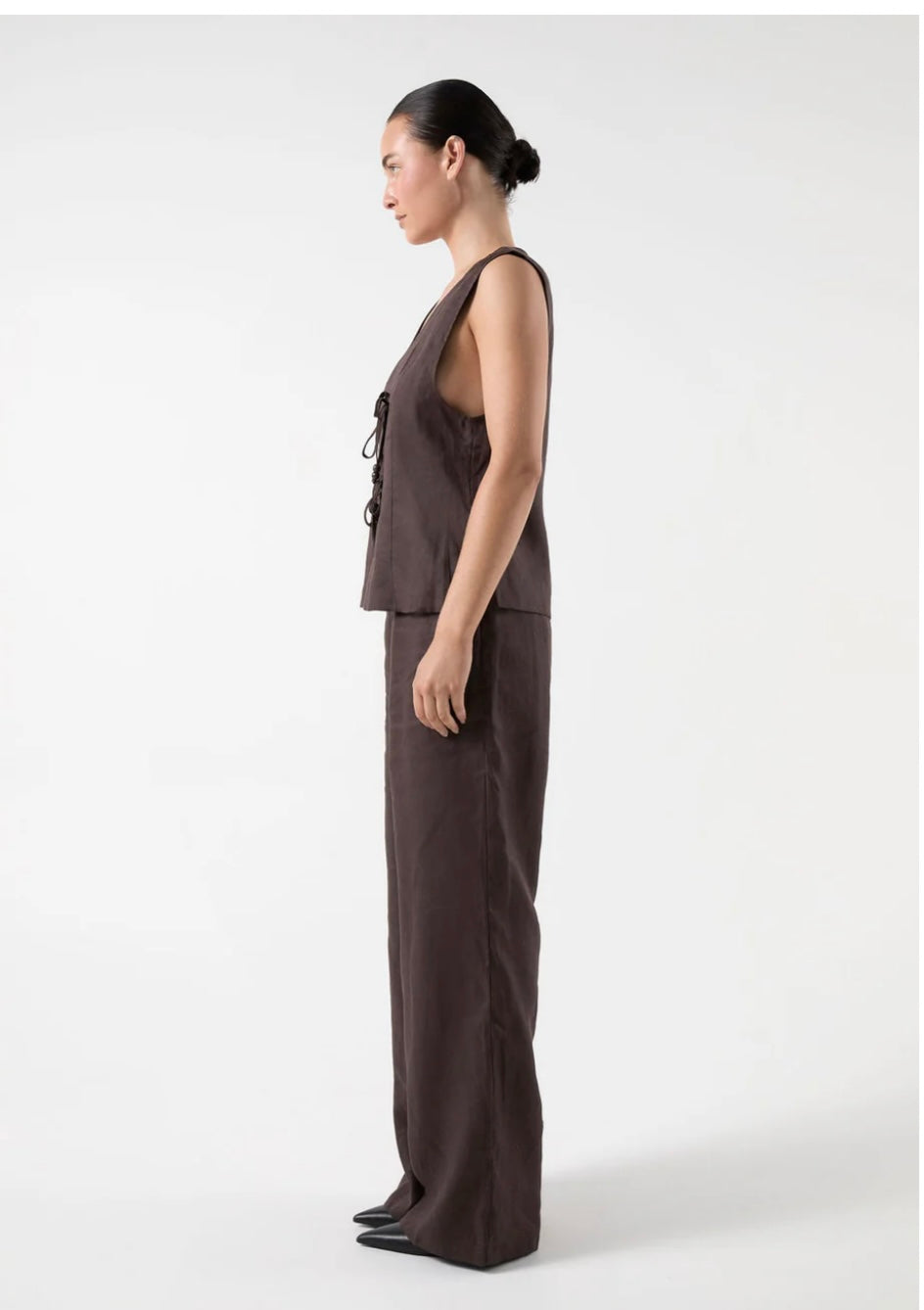 Claudia Chocolate Linen Tie Vest