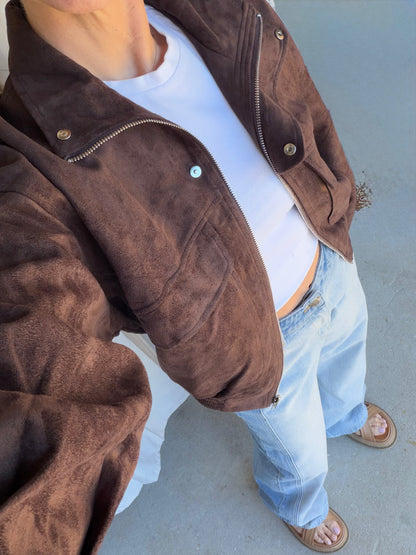 By Frankie - Chocolate Faux Suede Bomber Jacket