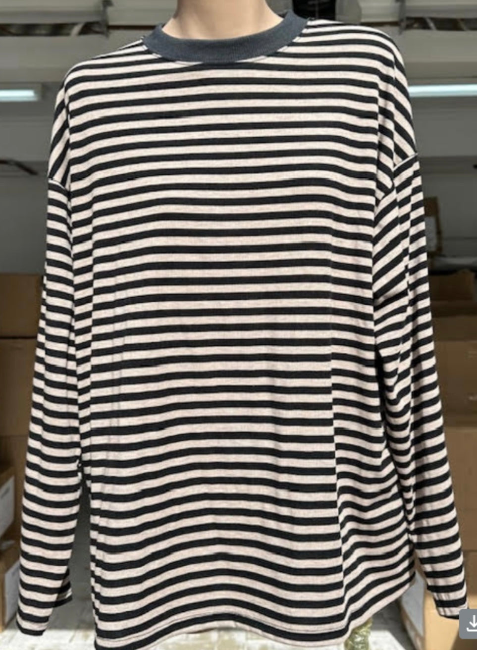 Stripe Long Sleeve / Black with Soft Oatmeal