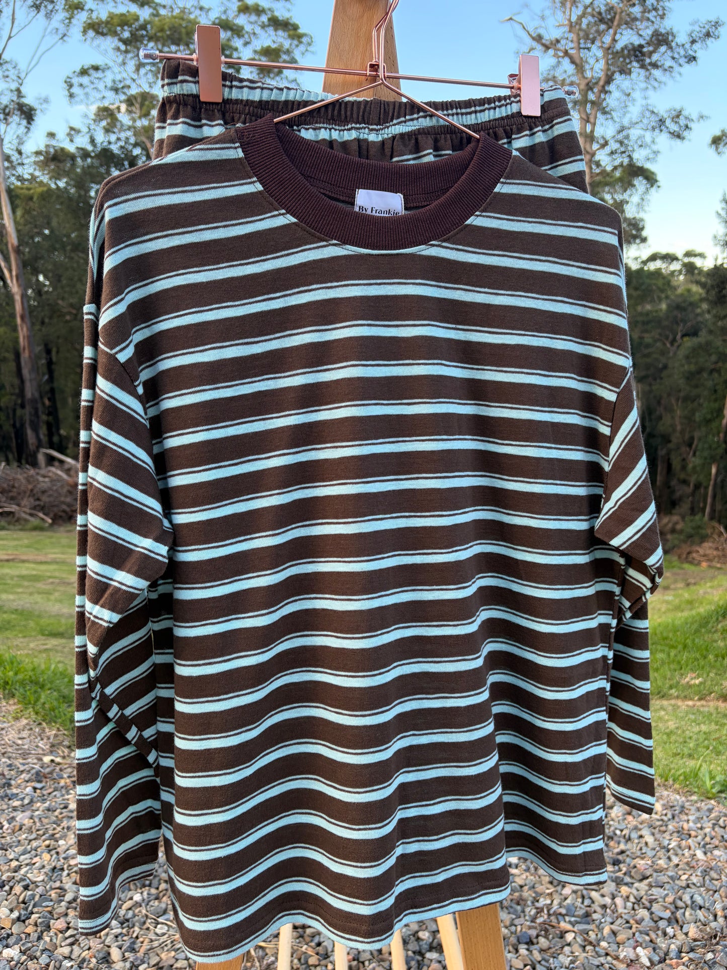 By Frankie Chocolate Blue Stripe Long Sleeve short set