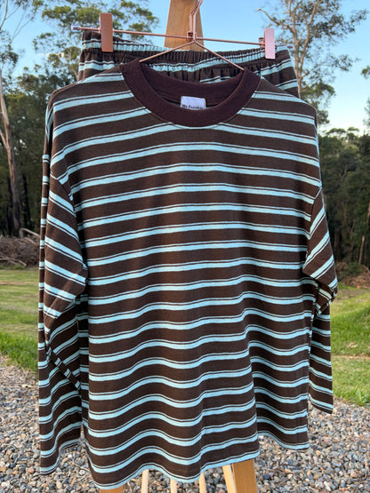 By Frankie Chocolate Blue Stripe Long Sleeve short set