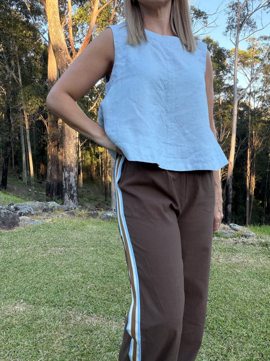 By Frankie ChocolateRacer Pants with Blue/Mocha Stripe