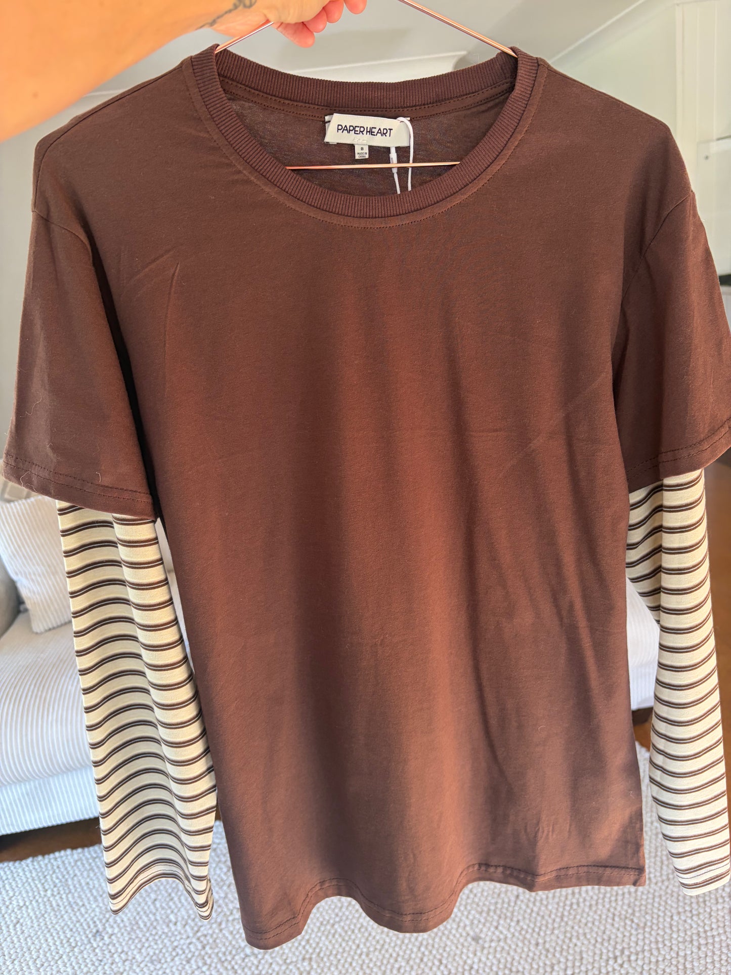 Paperheart - Brown/Cream Long Sleeve Tee