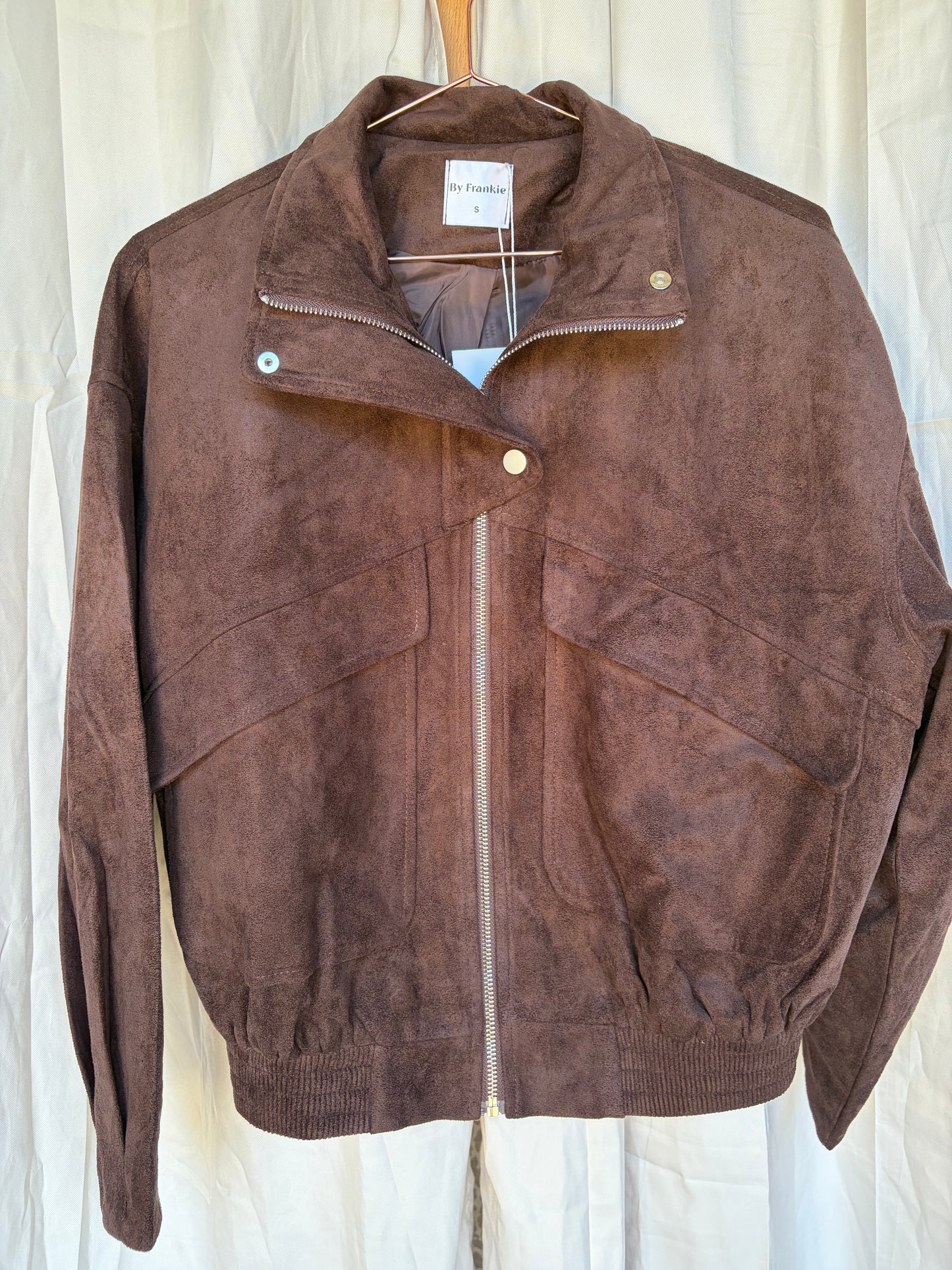 By Frankie - Chocolate Faux Suede Bomber Jacket