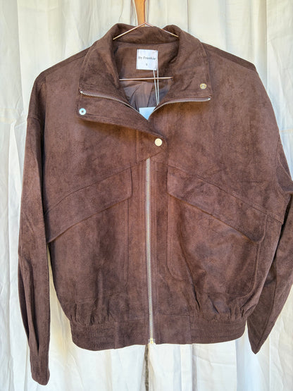 By Frankie - Chocolate Faux Suede Bomber Jacket