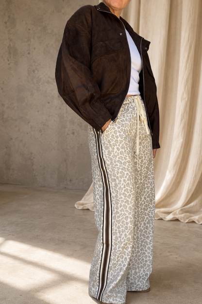 Cream Leopard Racer Pants