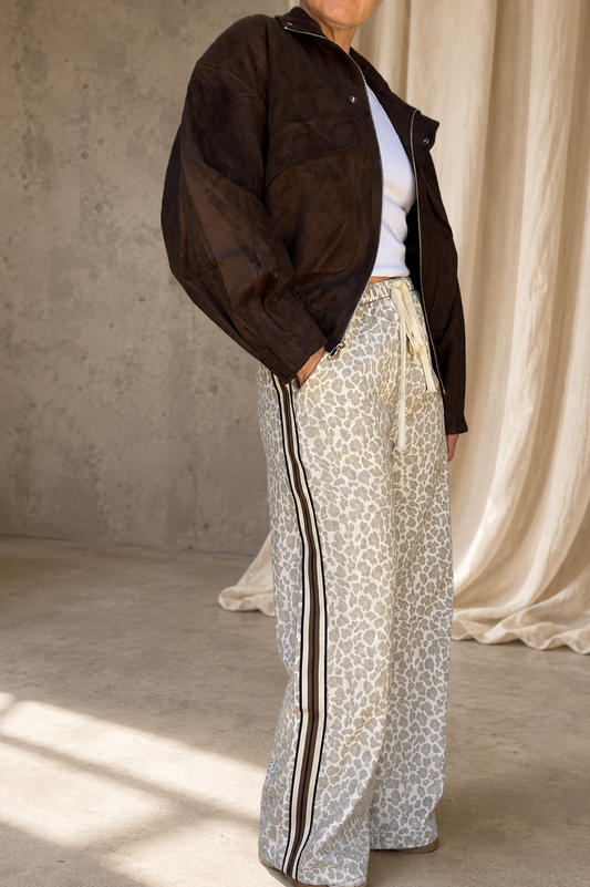 Cream Leopard Racer Pants