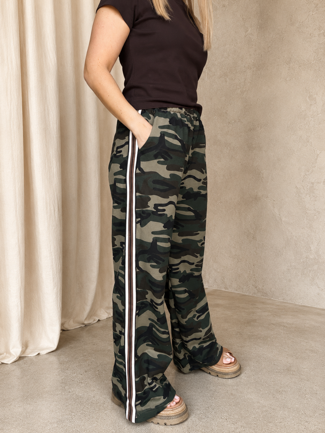By Frankie Camo Brown Stripe Track Pant