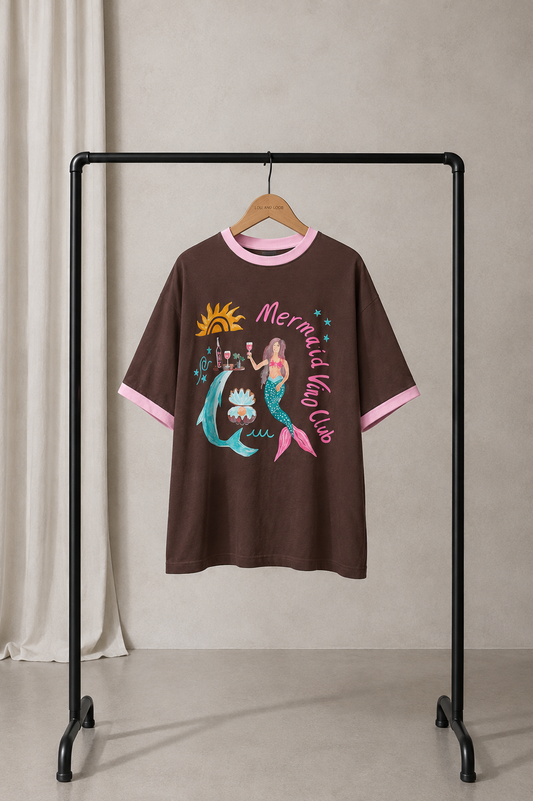 Mermaid Club Vino Tee in Chocolate