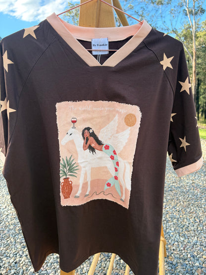 The World Needs Your Magic Tee Chocolate/Peach