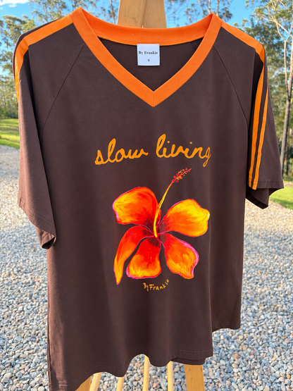 Slow Living Tee in Chocolate/Orange